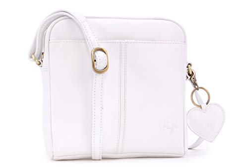 Gigi - Damen Leder Umhängetasche - Crossbody Bag/Handtasche Klein - Verstellbarer Schultergurt - mit Herz Schlüsselring - Othello 22-29 - Weiß von Gigi