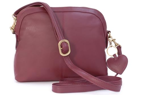 Gigi - Damen Leder Umhängetasche - Crossbody Bag/Handtasche Klein - Verstellbarer Schultergurt - mit Herz Schlüsselring - OTHELLO 10190 - Burgund von Gigi