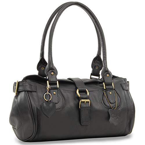 Gigi - Damen Leder Henkeltasche - Handtasche Mittelgroß - mit Herz Schlüsselring - OTHELLO 4528 - Schwarz von Gigi