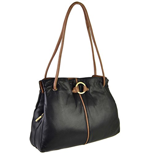 Gigi Othello Collection Damen Handtasche aus weichem Leder, Schwarz / Honigfarben, Schwarz/Honig von Gigi
