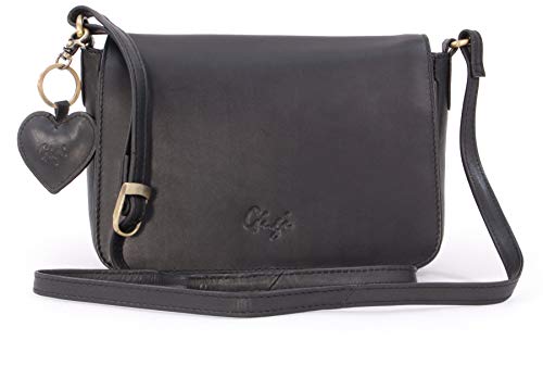 Gigi - Damen Leder Umhängetasche - Crossbody Bag/Handtasche Klein - Verstellbarer Schultergurt - mit Herz Schlüsselring - OTHELLO 14578 - Schwarz von Gigi