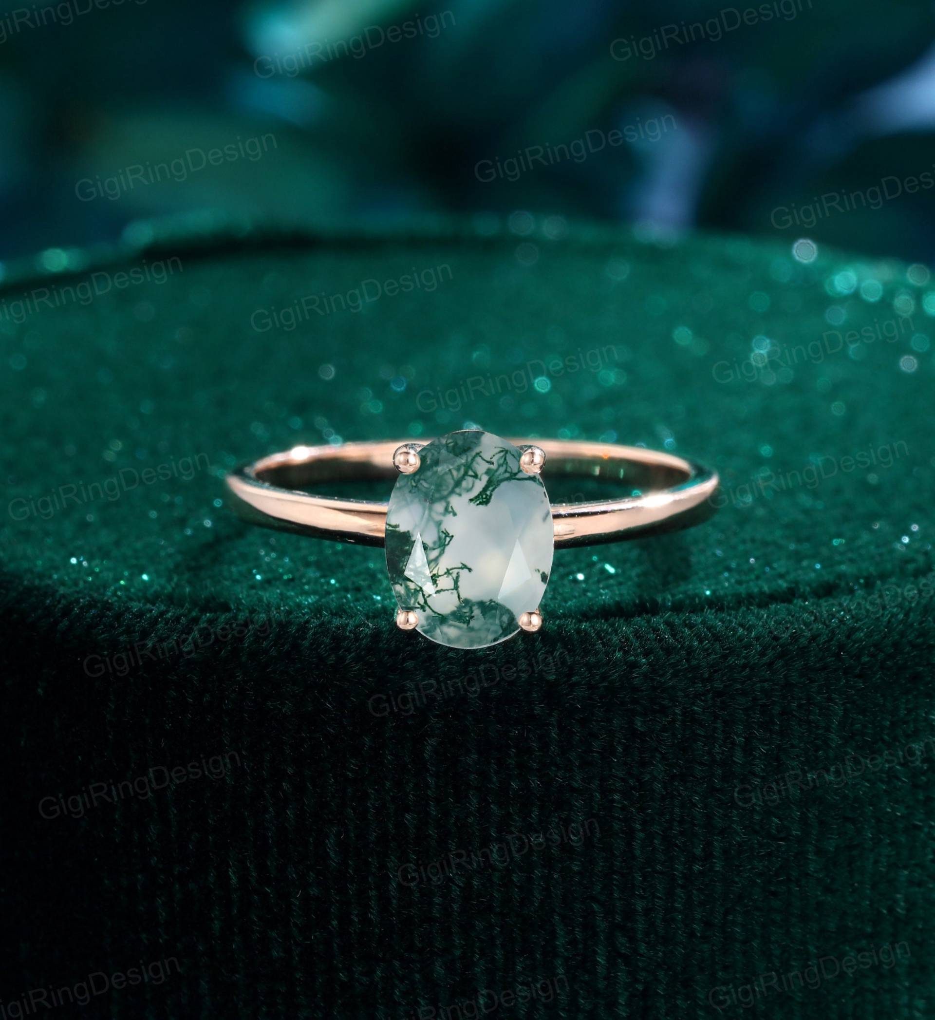 1, 5Ct Ovaler Schliff Moos Achat Verlobungsring Unikat Rosegold Vintage Ring Braut Versprechen Jahrestag Geschenk Für Frauen von GigiRingDesign
