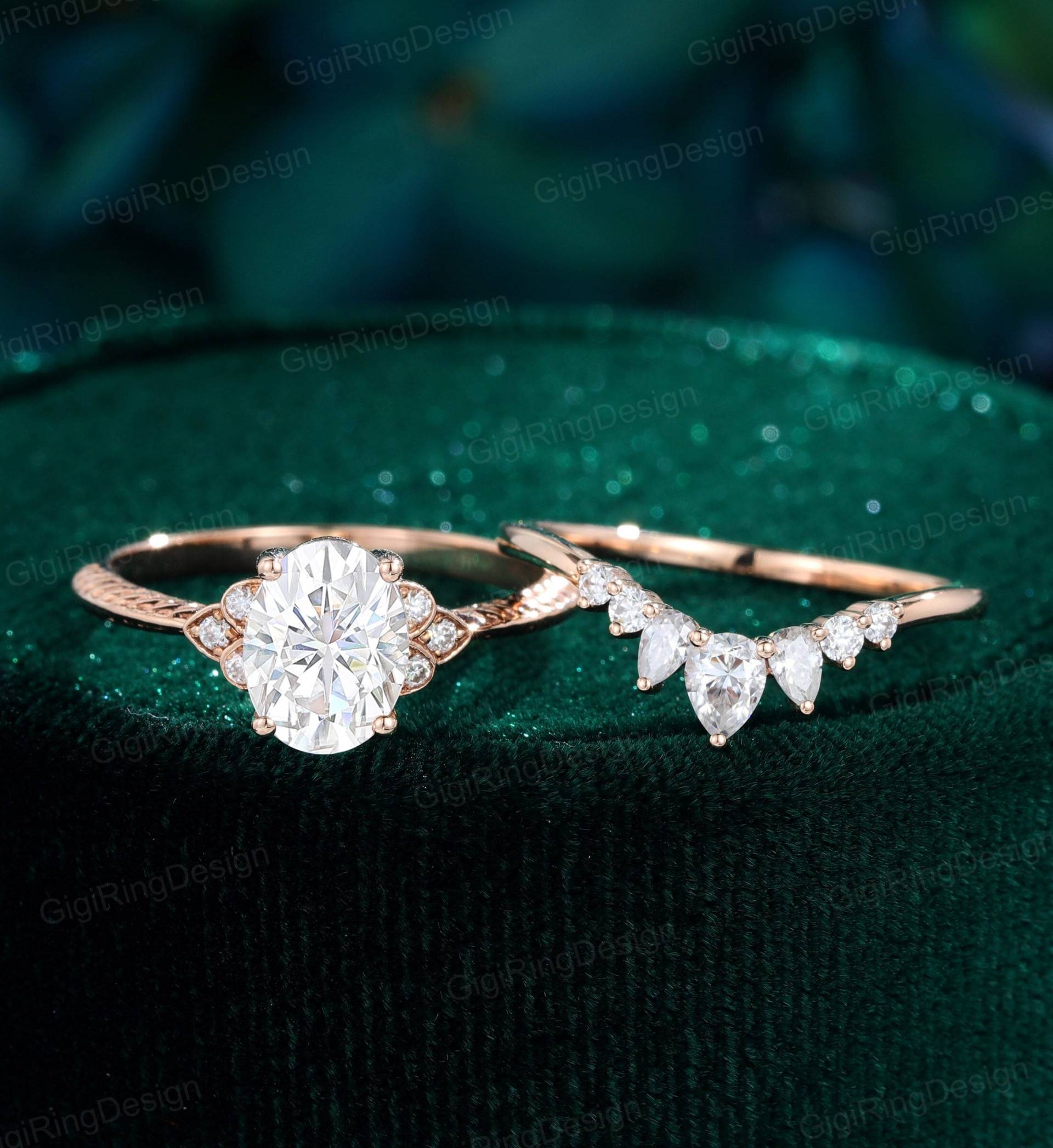 Einzigartiger Verlobungsring Set Vintage Oval Schliff Moissanit Für Frauen Jahrestag Geschenk Diamant Roségold Ring Einzigartiger Verlobungsring Set Vintage Oval Schliff Moissanit Für Frauen Jahrestag Geschenk Diamant Roségold Ring von GigiRingDesign