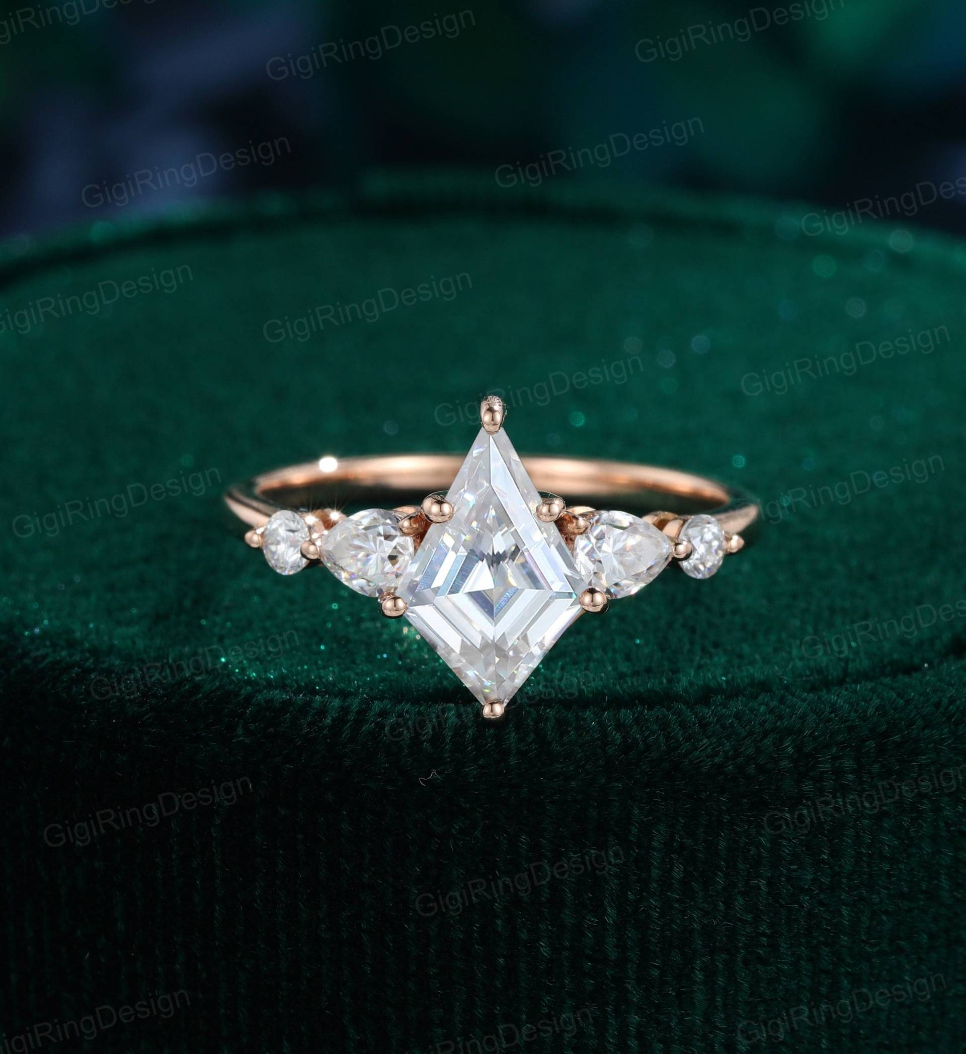 Moissanit Verlobungsring Frauen Rosegold Kite Cut Ring Unikat Simuliert Diamant Braut Versprechen Jubiläum von GigiRingDesign