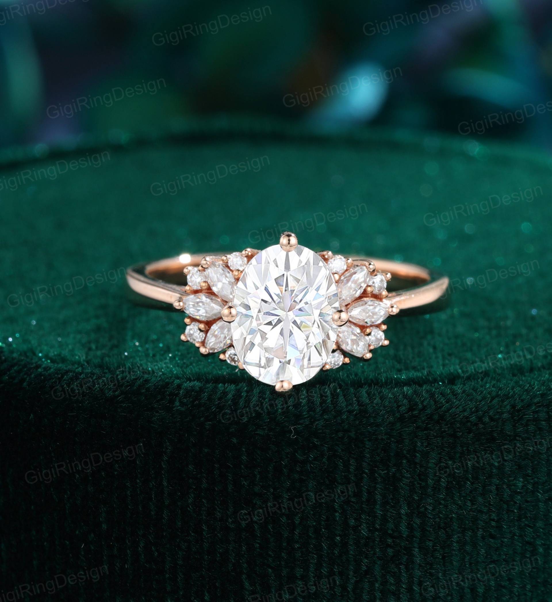 Oval Geschliffener Moissanit Verlobungsring Vintage Rosegold Art Deco Marquise Braut Versprechen Jubiläum von GigiRingDesign