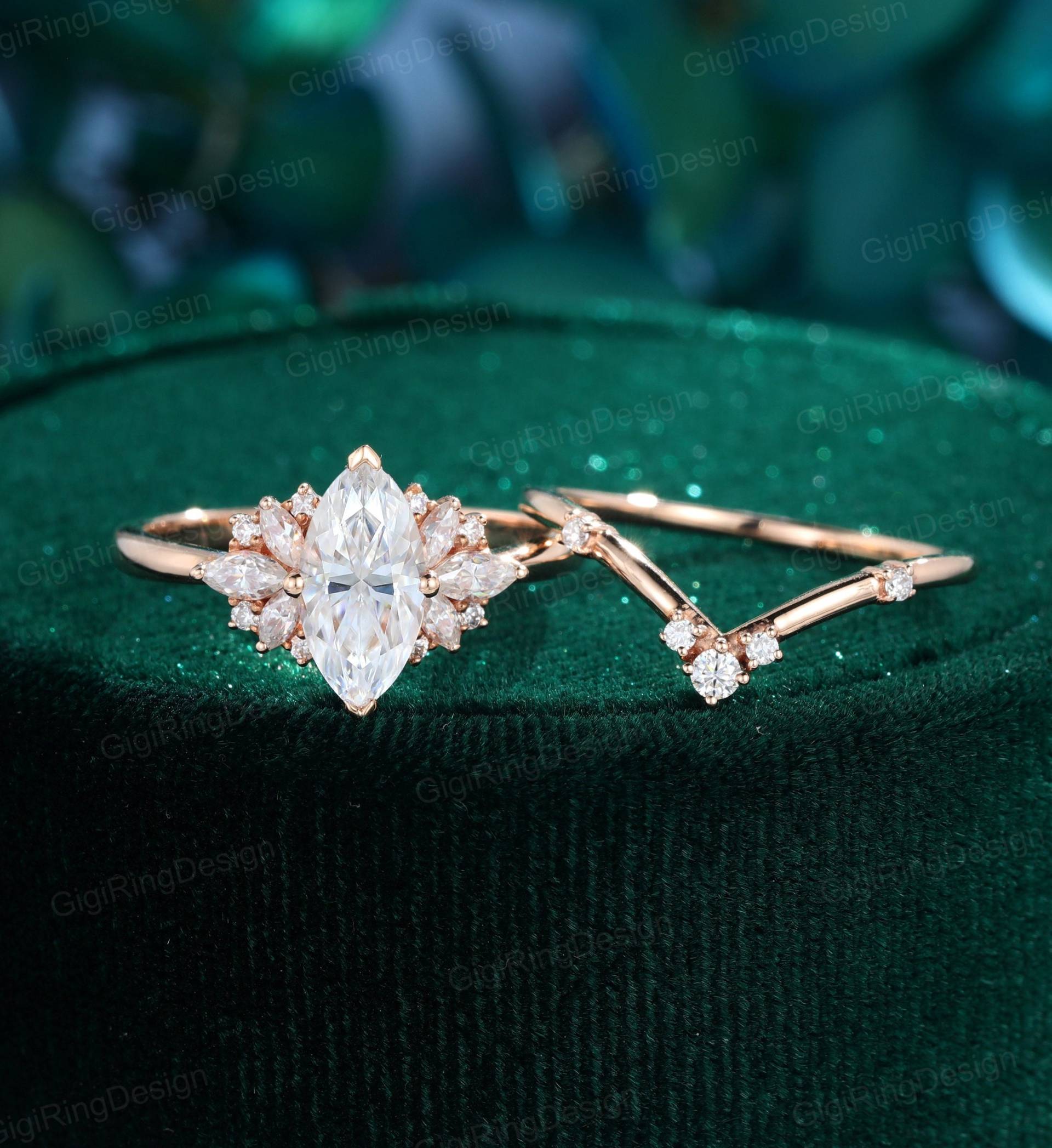 Rose Gold Verlobungsring Marquise Gold Einzigartige Ring Frauen Art Deco Braut Versprechen Jahrestag Geschenk Für Sie von GigiRingDesign