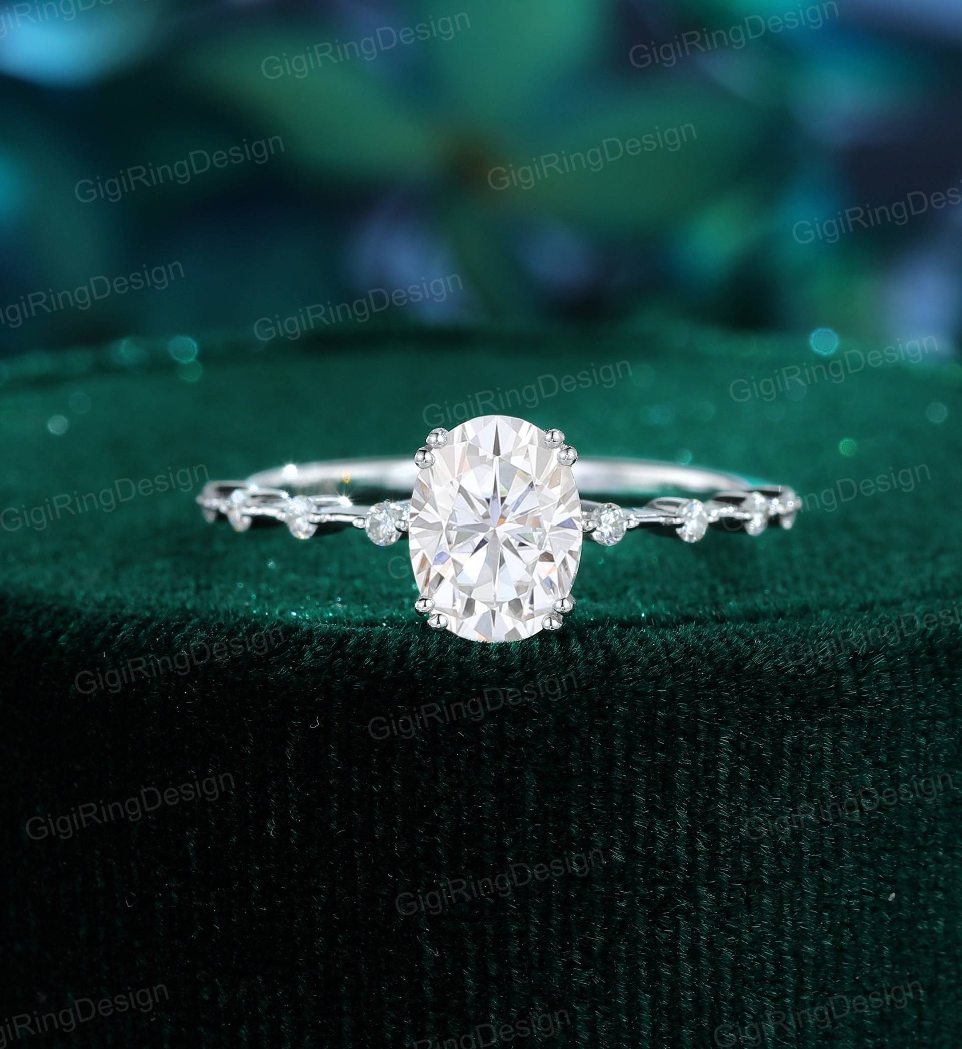 Weißgold Verlobungsring Oval Moissanite Frauen Einzigartiger Diamant Braut Versprechen Jahrestag Geschenk Für Sie von GigiRingDesign