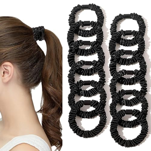 12-teiliges Haargummi-Set für Mädchen, elastische Haargummis, Pferdeschwanz-Halter für Hick und Hin Haar, Damen, schwarz, niedlich, Satin, elastisch, nicht leicht zu beschädigen 12-teiliges Haargummi-Set für Mädchen, elastische Haargummis, Pferdeschwanz-Halter für Hick und Hin Haar, Damen, schwarz, niedlich, Satin, elastisch, nicht leicht zu beschädigen von Gigikill