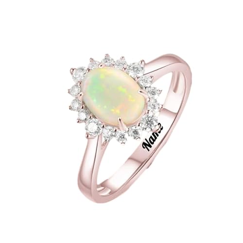 Art-Deco-Opal-Verlobungsring, natürliche ovale Opalringe for Frauen, Weiß-/Rosé-/Gelbgold, Ehering aus 925er Sterlingsilber, Geschenk for Sie (Color : Rose Gold, Size : 57(18.1)) von Gigirom