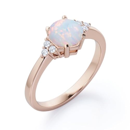 Gigirom Natürliche Opalringe for Frauen, Opal-Verlobungsring aus 925er Sterlingsilber, Weißgold/Roségold/Gelbgold, Ringgeschenk for Hochzeitstag (Color : Rose Gold, Size : 54.4(17.3)) von Gigirom