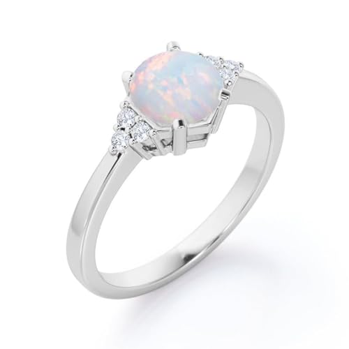 Gigirom Natürliche Opalringe for Frauen, Opal-Verlobungsring aus 925er Sterlingsilber, Weißgold/Roségold/Gelbgold, Ringgeschenk for Hochzeitstag (Color : White gold, Size : 50.6(16.1)) von Gigirom