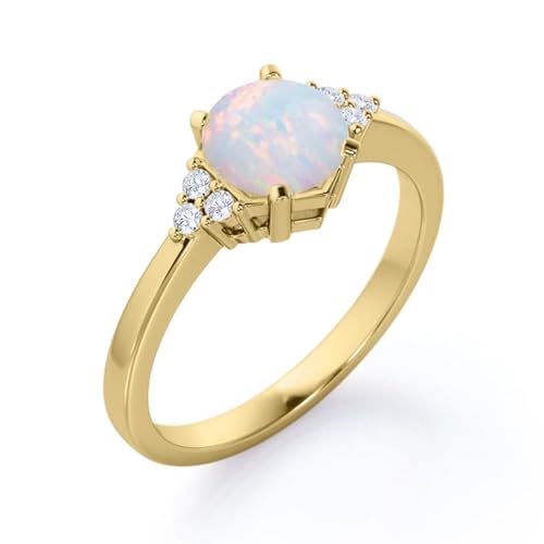 Gigirom Natürliche Opalringe for Frauen, Opal-Verlobungsring aus 925er Sterlingsilber, Weißgold/Roségold/Gelbgold, Ringgeschenk for Hochzeitstag (Color : Yellow Gold, Size : 60(19.1)) von Gigirom