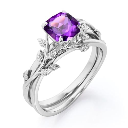 Gigirom Natürliches Amethyst-Ring-Set for Frauen, Amethyst-Verlobungsring im Birnenschliff, Ring aus 925er Sterlingsilber, Jahrestag, Geburtstag, Schmuck, Geschenke for Sie (Size : 52(16.6)) von Gigirom