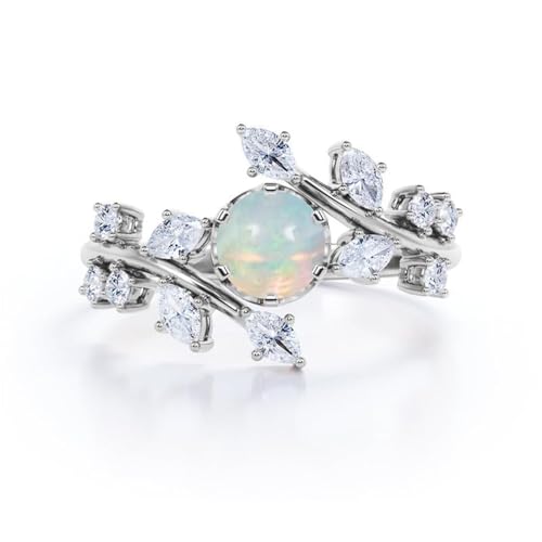 Gigirom Runder Blattrebenzweig-Opal-Damenring, 925er Sterlingsilber, natürlicher Opal-Verlobungs- und Ehering, perfektes Geschenk for Sie (Size : 60(19.1)) von Gigirom