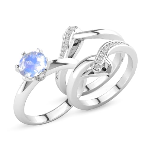 Gigirom Verlobungsring-Set mit natürlichem Mondstein, Regenbogen-Mondstein-Ring for Frauen, Ehering aus 925er Sterlingsilber, Jubiläums-Versprechensring for Sie (Color : White gold, Size : 52(16.6)) von Gigirom