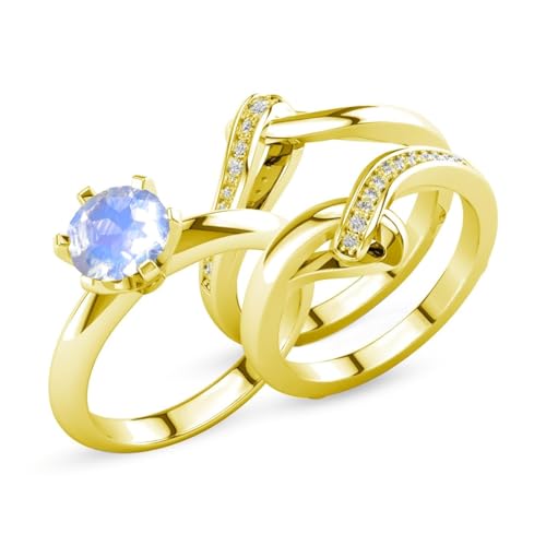 Gigirom Verlobungsring-Set mit natürlichem Mondstein, Regenbogen-Mondstein-Ring for Frauen, Ehering aus 925er Sterlingsilber, Jubiläums-Versprechensring for Sie (Color : Yellow Gold, Size : 60(19.1)) von Gigirom