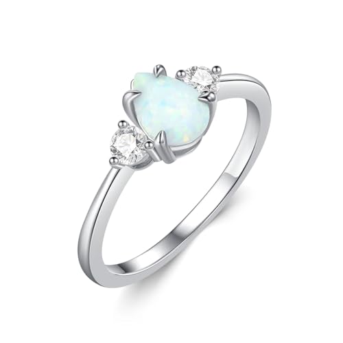 Gigirom Verlobungsringe in Birnenform mit Opal und Moissanit for Frauen, Ehering aus 925er Sterlingsilber, Verlobungsring, Geschenk for Mädchen (Size : 53(16.9)) von Gigirom