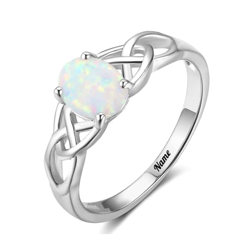 Natürliche ovale Opalringe for Frauen, Art-Deco-Opal-Verlobungsring, Weiß-/Rosé-/Gelbgold, Ehering aus 925er Sterlingsilber for Sie (Color : Silver, Size : 49.3(15.7)) von Gigirom