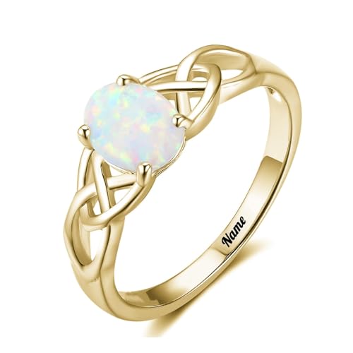 Natürliche ovale Opalringe for Frauen, Art-Deco-Opal-Verlobungsring, Weiß-/Rosé-/Gelbgold, Ehering aus 925er Sterlingsilber for Sie (Color : Yellow Gold, Size : 52(16.6)) von Gigirom