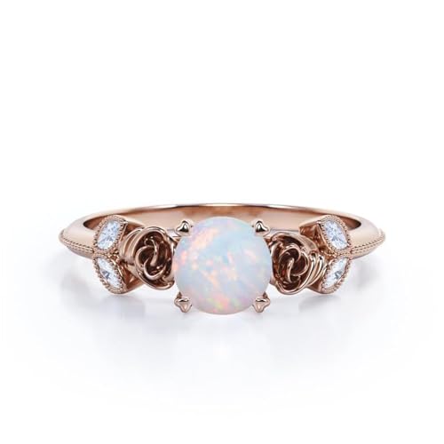 Runde Opalringe for Frauen, Verlobungsring mit natürlichem Opal, Ehering aus 925er Sterlingsilber mit rosafarbenem Opal, Jubiläums-Versprechensring-Geschenk for Sie ( Color : Rose Gold , Size : 49.3(1 von Gigirom