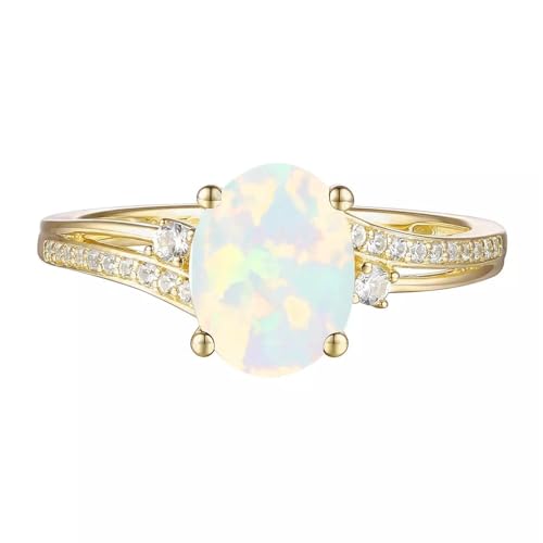 Verlobungsringe mit natürlichem Opal for Frauen, Gelbgold 925 Sterling Silber/10K/14K/18K Opalring, Verlobungsring for Braut, romantisches Geburtstagsring-Geschenk (Color : 10K, Size : 54.4(17.3)) von Gigirom