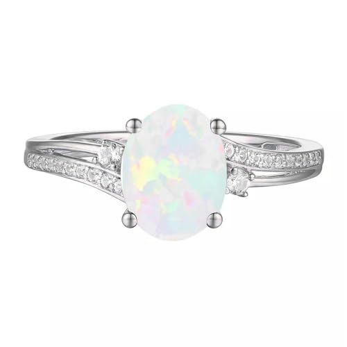 Verlobungsringe mit natürlichem Opal for Frauen, Weißgold 925 Sterling Silber/10K/14K/18K Opalring, Verlobungsring for Braut, romantisches Geburtstagsring-Geschenk (Color : 10K, Size : 61(19.4)) von Gigirom