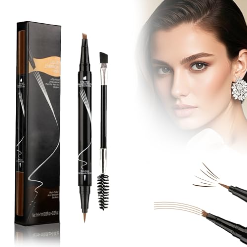 Augenbrauenstift Wasserfest- Eyebrow Pencil 2-in-1 Dual Ended Microblading Augenbrauenstift Wischfest Magischer 3D Wasserfest mit 4 Gabelspitzen Pinselspitze Erzeugt Natürliche Langlebig-Hellbraun von Gigquake