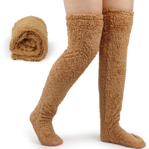 Plüsch Overknee Socken Damen Über Knie Fuzzy Slipper Socken, Flauschige Plüschsocken Warme Kniestrümpfe Pantoffelstrümpfe Kuschelsocken Wintersocken für Frauen Winter Home Pelz Lange Beinwärmer von Gigquake
