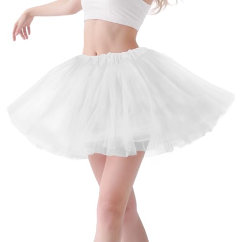 Tüllrock Damen Tutu Rock Weiß-Klassisch Elastisch 4 Lagig Tüllrock 80er Rock Tütü Damen Kurz Teen Dance Dress Up Party Cosplay Zubehör Vintage Ballett Tanzkleidung Ballett Helloween Festliche Karneval von Gigquake