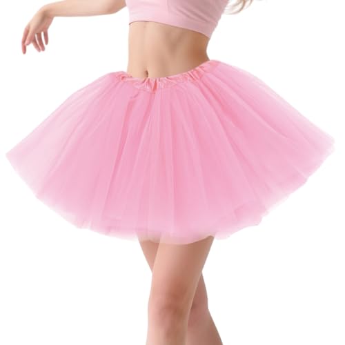 Tüllrock Damen Tutu Rosa- Klassisch Elastisch 4 Lagig Tüllrock 80er Rock Tütü Damen Kurz Teen Dance Dress Up Party Cosplay Zubehör Vintage Ballett Tanzkleidung Ballett Helloween Festliche Karneval von Gigquake