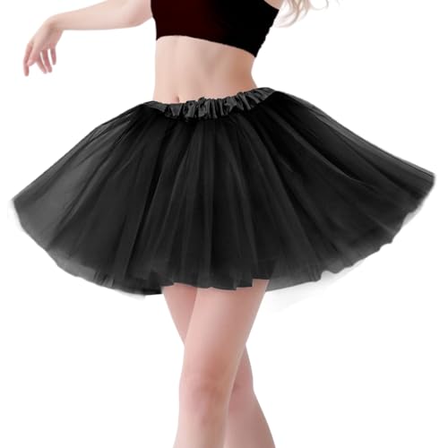 Tüllrock Damen Tutu Schwarz- Klassisch Elastisch 4 Lagig Tüllrock 80er Rock Tütü Damen Kurz Teen Dance Dress Up Party Cosplay Zubehör Vintage Ballett Tanzkleidung Ballett Helloween Festliche Karneval von Gigquake