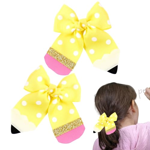 Bleistift-Haarspange, Bleistiftschleifen für Mädchen,2 Stück Punkt-Bleistiftschleifen-Clips | Zurück zur Schule Bleistift Haarschleifen Clips für den ersten Schultag Kindergarten 1. 2. 3. 4. 5. Klasse von Gihioue