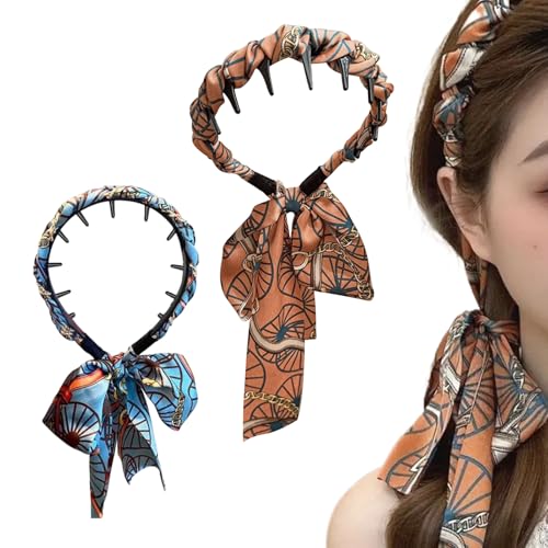 Gihioue Haarband Mit Zähnen - Zahnkamm Umwickelte Stoff Haarspangen,2 Stücke Rutschfester Mode Vintage Haarschmuck für Mädchen Frauen Freundinnen Schwestern und Töchter von Gihioue