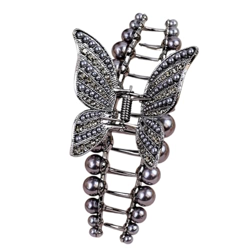 Gihioue Haifisch-Haarspangen aus Metall, Haarklammern aus Metall - Hai-Haarnadel, graue Perlen-Haarklammern - Modische Haaraccessoires, Kopfbedeckung-Styling-Tools für Frauen, Mädchen, dickes Haar von Gihioue