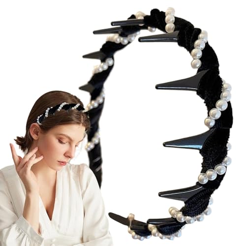 Gihioue Mädchen Perlenstirnband, Perlenstirnbandzahn - Wellenhaarbänder - Mode Perlhirnbänder nicht rutschfeste Zähne Haarband Haare Accessoires für Frauen von Gihioue