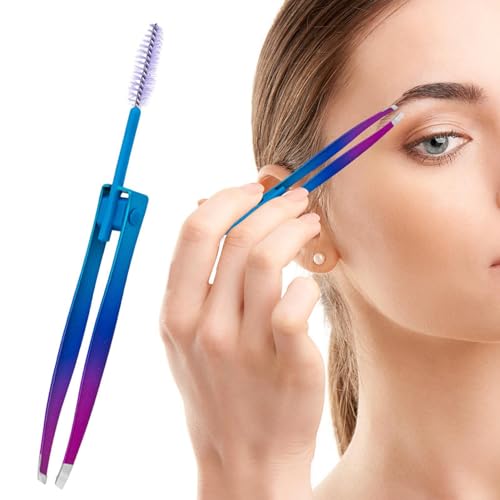 Gihioue Pinzetten für Gesichtsbehaarung von Frauen, Augenbrauen -Pinzetten für Frauen - 2 in 1 Edelstahl -Augenbrauen -Trimmer Pinsel,Haarpfeilwerkzeug, falscher Wimpern Applikator, Make -up -Pflege von Gihioue