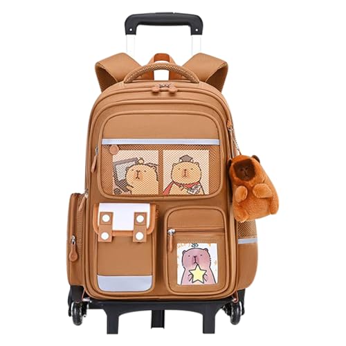 Gihioue Rollender Rucksack | Wheeled Backpack Mit Capybara-Muster - Ausziehbarer Griff Höhenverstellbar Koffer Tasche Für Mädchen Kinder Schule College Reisen Übernachtung Beruf Arbeit von Gihioue
