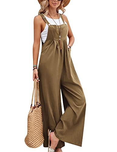 Gihuo Damen Loose Fit Fashion Overalls Wide Leg Baggy Bib Overalls Jumpsuit, Khaki, Groß von Gihuo