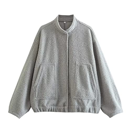 Gihuo Damen Oversized Wollmischung Jacken Button Down Casual Varsity Jacke mit Taschen 2023, Lightgrey, S von Gihuo