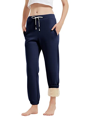 Gihuo Damen Sherpa Gefüttert Sweatpants Winter Warm Fleece Gefüttert Sweatpants mit Taschen Fleece Jogger Hose, Marineblau, X-Groß von Gihuo