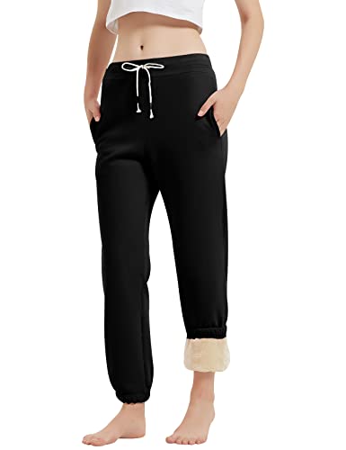 Gihuo Damen Sherpa Gefüttert Sweatpants Winter Warm Fleece Gefüttert Sweatpants mit Taschen Fleece Jogger Pants, Schwarz, Groß von Gihuo
