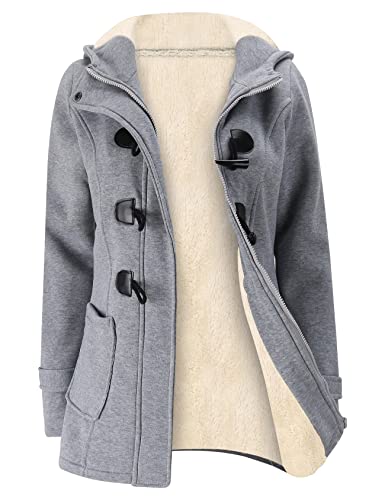 Gihuo Damen Sherpa Gefüttert Toggle Duffle Coat Fleece Kapuze Winter Warm Jacke Sweatshirt, Lightgrey, M von Gihuo