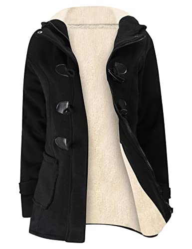 Gihuo Damen Sherpa Gefütterte Jacke Duffle Toggle Coat Fleece Kapuze Winter Warm Jacke Sweatshirt, Schwarz, M von Gihuo