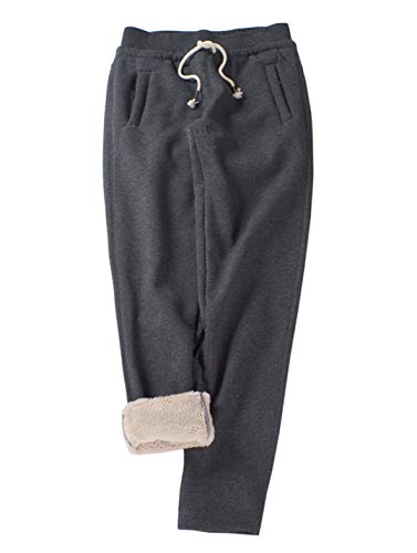 Gihuo Damen Sweatpants mit Sherpa-Futter, Winter, warm, mit Fleece gefüttert, Sweatpants mit Taschen, Fleece-Jogginghose, 2# Dunkelgrau, X-Groß von Gihuo