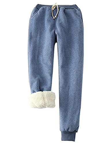 Gihuo Damen Winter Warm Fleece Hose Sherpa Gefüttert Sweatpants Jogger Trainingshose, blau, Mittel von Gihuo