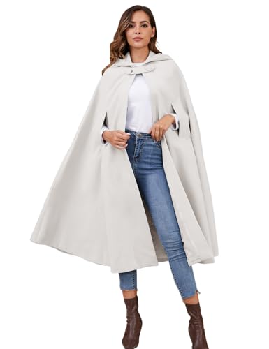 Gihuo Damen Wollmischung mit Kapuze Cape Poncho Maxi-Mantel-Mantel One Size Beige von Gihuo