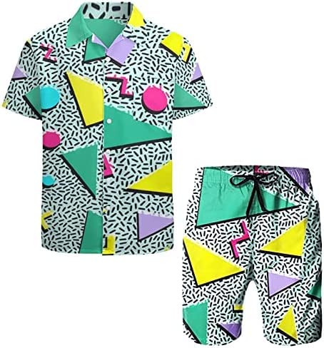 Gihuo Herren 2-teiliges 80er-90er-Jahre-Kostüm, Vintage-Shirts und Shorts, passendes Set, hawaiianische Strandanzüge, Disco-Party, aktive Trainingsanzüge, Grün , XX-Large von Gihuo