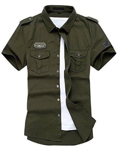 Gihuo Herren-Cargo-Shirt, kurzärmelig, mit Knopfleiste - Grün - Mittel von Gihuo