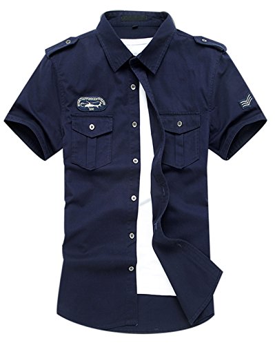 Gihuo Herren Kurzarm Military Shirt Button Down Army Tactical Shirt, Marineblau, L von Gihuo