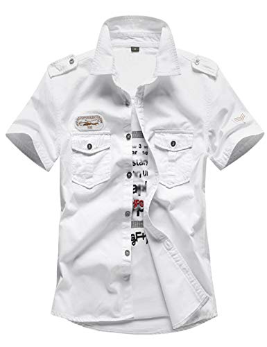 Gihuo Herren Kurzarm Military Shirt Button Down Army Tactical Shirt, Weiss/opulenter Garten, L von Gihuo